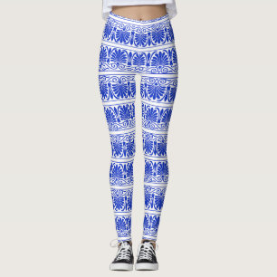 Leggings Patrón árabe del Mediterráneo griego Azul