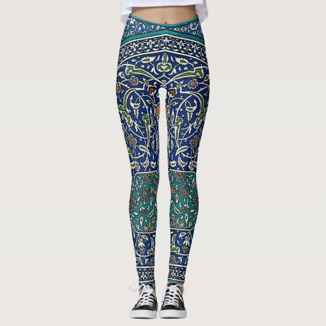 Leggings Patrón árabe ornato Verde azulado del Naranja Verd (Anverso)