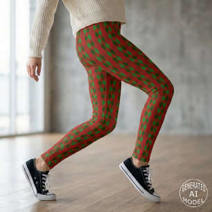 Leggings Patrón Argyle Navideño Rojo y Verde Festivo