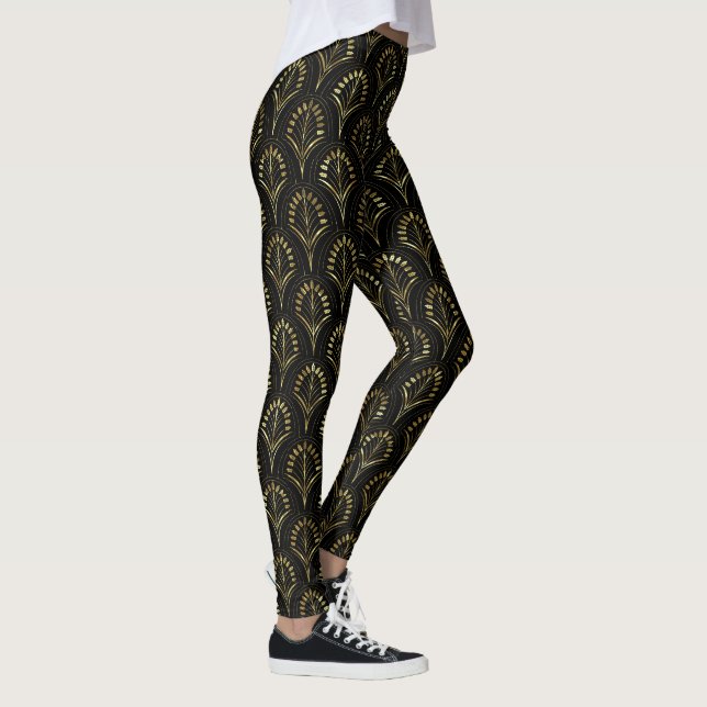 Leggings Patrón Art Decó de Negro y Oro (Derecha)