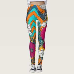 Leggings Patrón artístico con flores coloridas