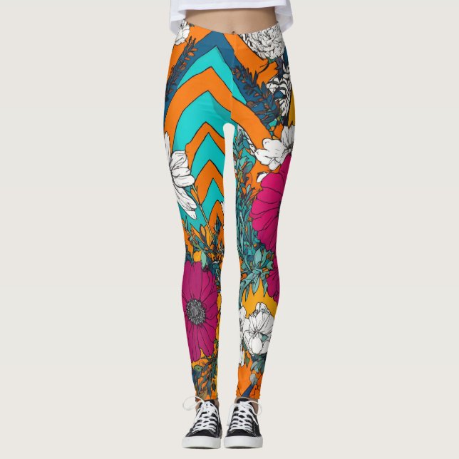 Leggings Patrón artístico con flores coloridas (Anverso)