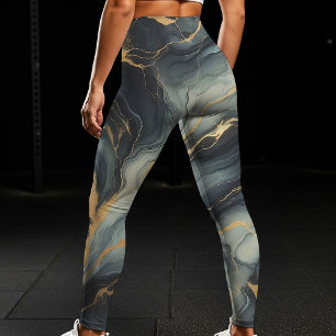 Leggings Patrón Artístico de Mármol Dorado y Azul Marino Me
