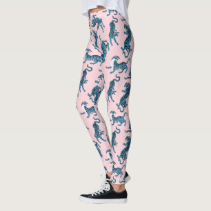 Leggings Patrón asiático del tigre azul