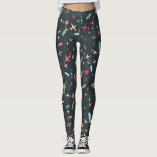 Leggings Patrón avión negro y avión