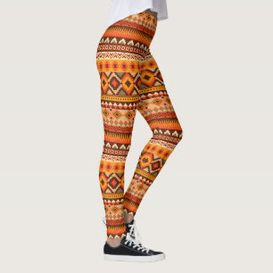 Leggings Patrón azteca original elegante naranja y marrón