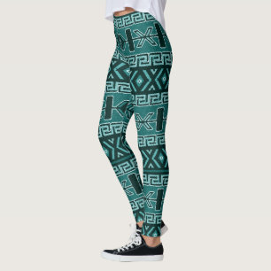 Leggings Patrón azteca verde azulado y negro