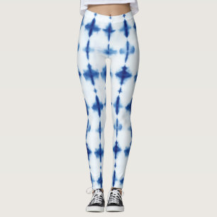 Leggings Patrón azul blanco Shibori Índigo azul tinte