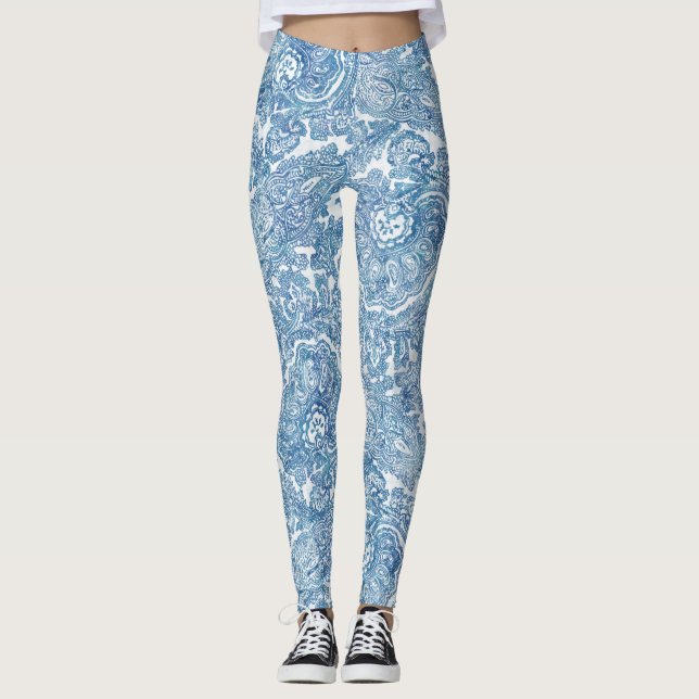 Leggings Patrón azul Boho Paisley (Anverso)
