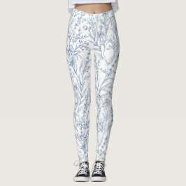 Leggings Patrón azul de acero floral francés