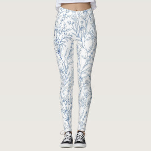 Leggings Patrón azul de acero floral francés