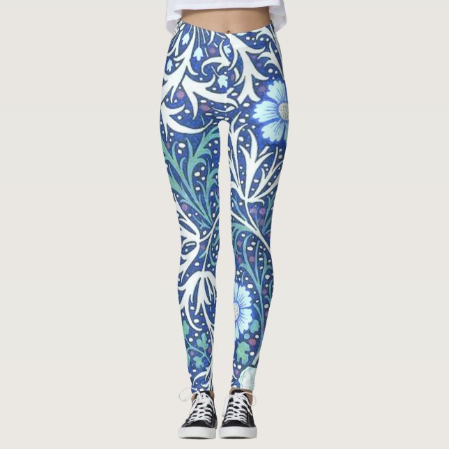 Leggings Patrón azul de las algas marinas de William Morris (Anverso)