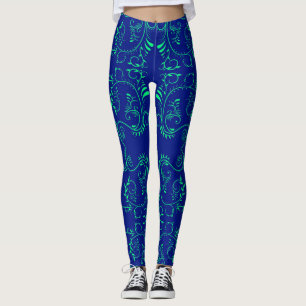 Leggings Patrón azul de las cepas abstractas verdes