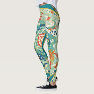 Leggings Patrón azul del Naranja verde del caballo Paisley