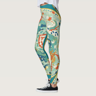 Leggings Patrón azul del Naranja verde del caballo Paisley