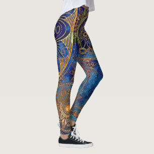 Leggings Patrón azul dorado Mandala Celestial Steampunk