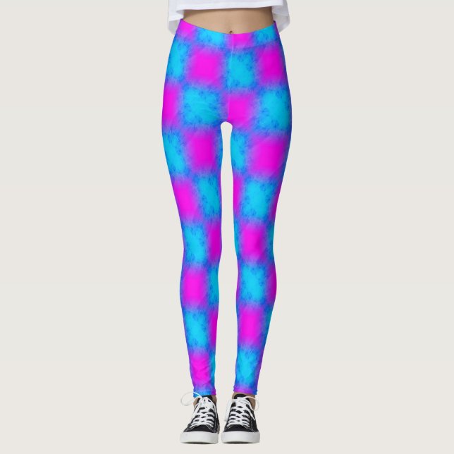 Leggings Patrón azul neón y rosa de verificación (Anverso)