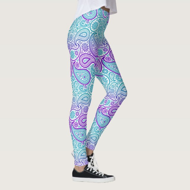 Leggings Patrón azul turquesa y blanco púrpura no 2 (Derecha)