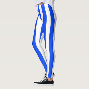 Leggings Patrón azul y blanco de rayas verticales