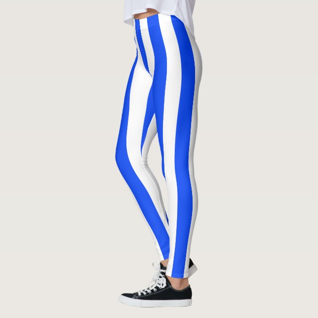 Leggings Patrón azul y blanco de rayas verticales (Izquierda)