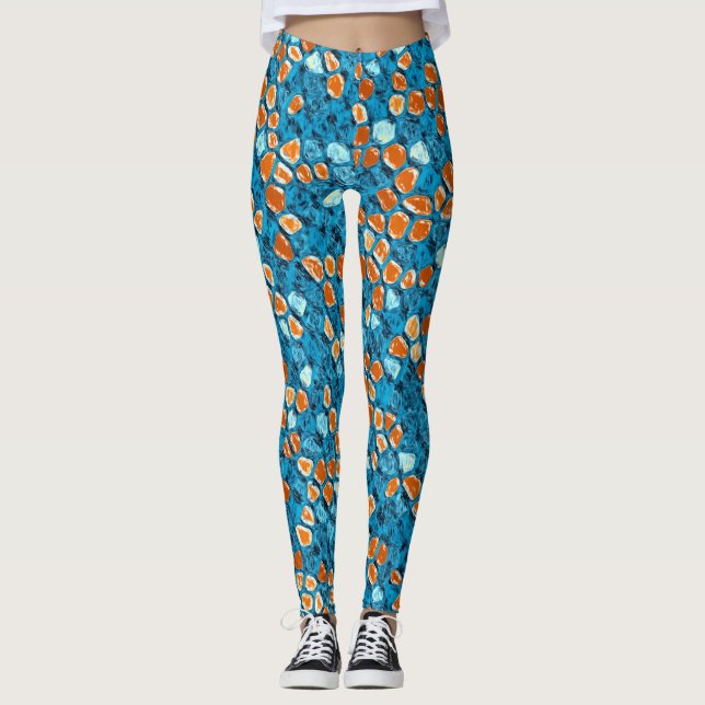 Leggings Patrón azul y naranja (Anverso)