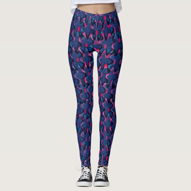 Leggings Patrón azul y rosa retro (Anverso)