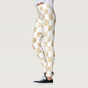 Leggings Patrón blanco controlado de trazos de oro moderno