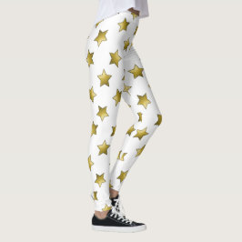 Leggings Patrón blanco elegante de estrellas doradas