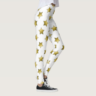 Leggings Patrón blanco elegante de estrellas doradas