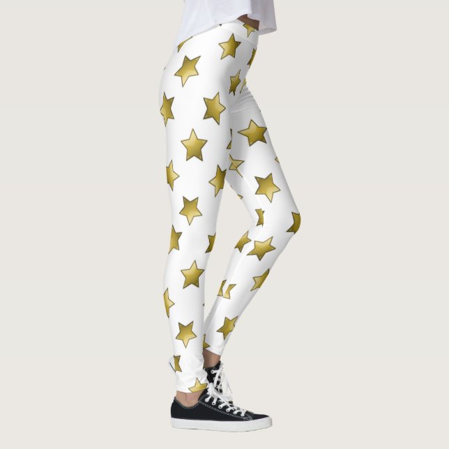 Leggings Patrón blanco elegante de estrellas doradas (Derecha)