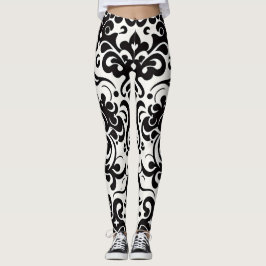 Leggings Patrón blanco negro de damasco africano