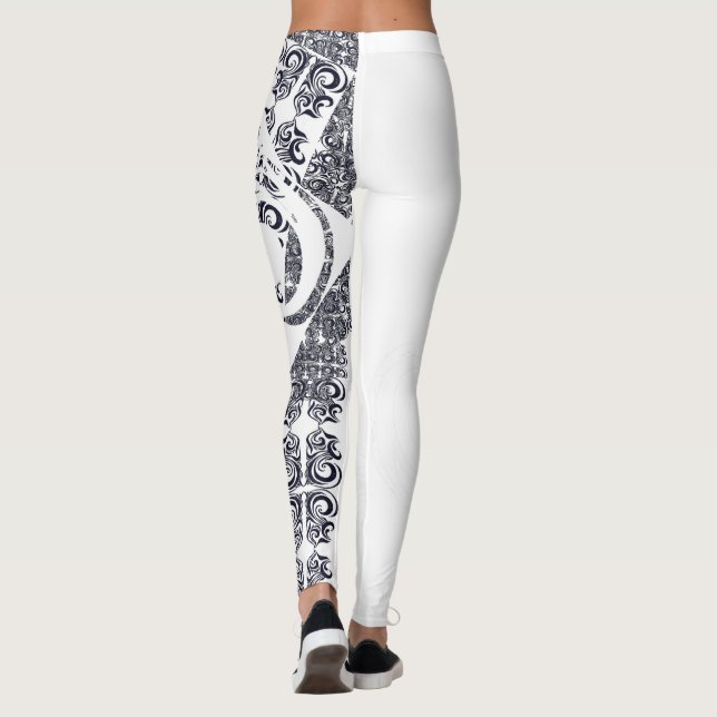 Leggings Patrón blanco y negro asimétrico y nombre (Reverso)