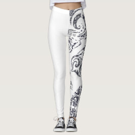 Leggings Patrón blanco y negro asimétrico y nombre