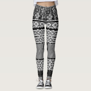 Leggings Patrón blanco y negro con encaje y retráctil