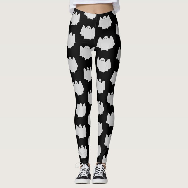 Leggings Patrón blanco y negro de Halloween fantasma (Anverso)