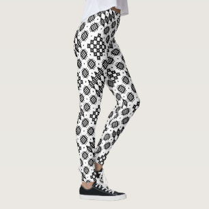 Leggings Patrón blanco y negro de imitación galesa de moda