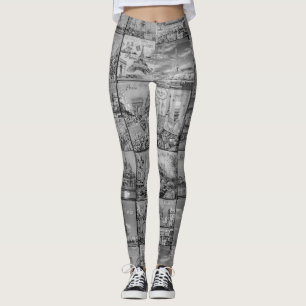 Leggings Patrón blanco y negro de los souvenirs de París