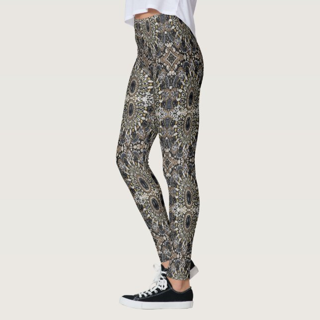 Leggings patrón bohemio de arte deco negro y oro (Izquierda)