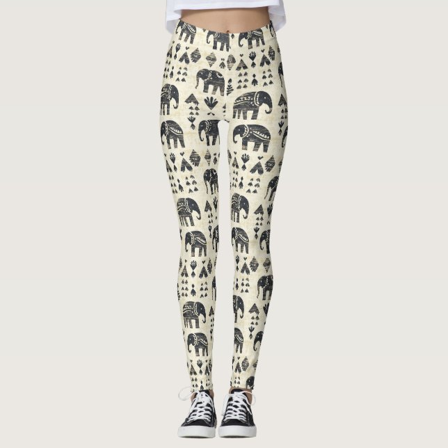 Leggings Patrón boho elefante tribal (1) (Anverso)