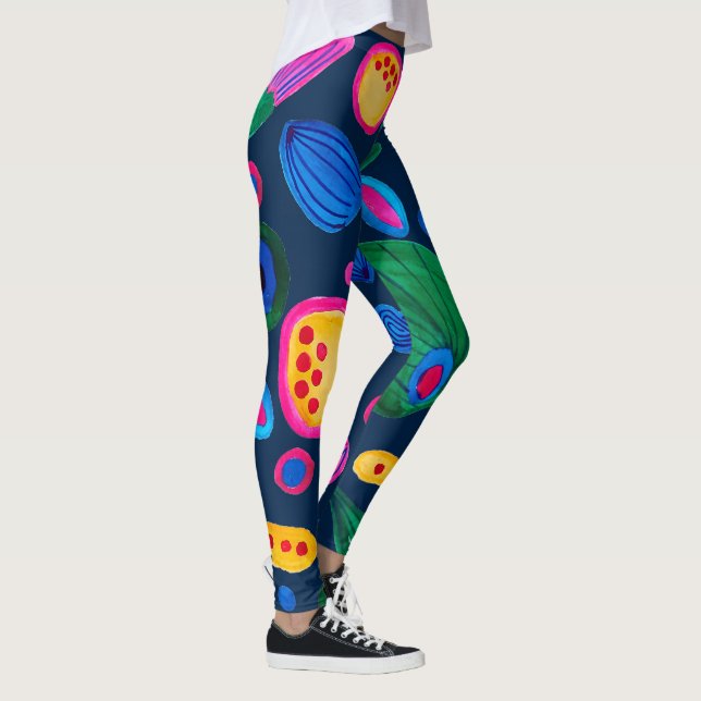 Leggings Patrón boho pintado a mano azul navy (Derecha)