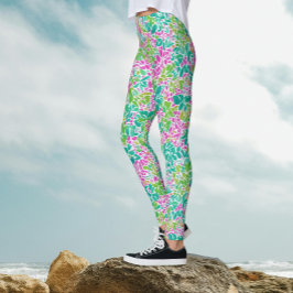 Leggings Patrón Botánico Acuarela Colorido Moderno Femenino