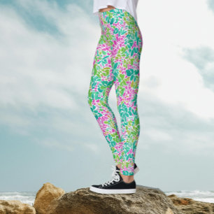 Leggings Patrón Botánico Acuarela Colorido Moderno Femenino