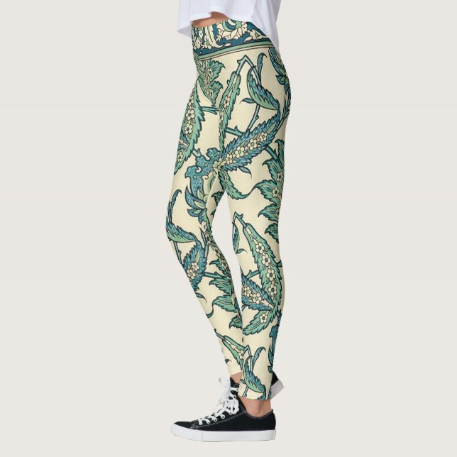 Leggings Patrón botánico árabe vintage verde leafy (Izquierda)