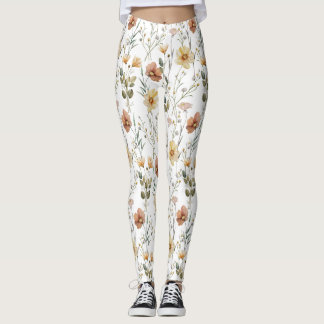 Leggings Patrón Botánico Boho de Flor Silvestre con Acuarel