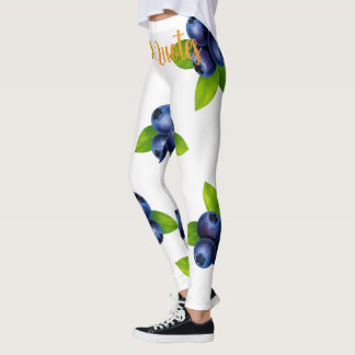 Leggings Patrón Botánico de Arándano en Acuarela Azul