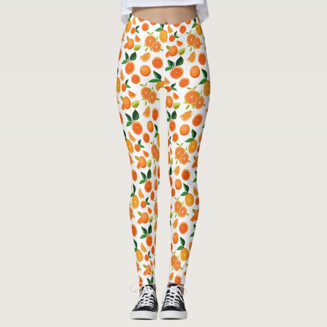 Leggings Patrón botánico de Citrus naranja (Anverso)