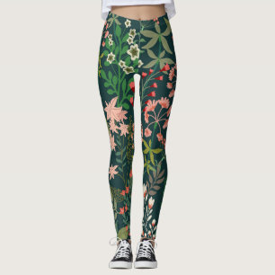 Leggings Patrón Botánico de Flores Oscuras Sin Marea