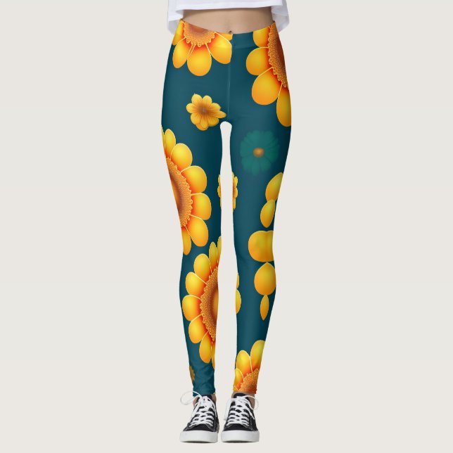 Leggings Patrón botánico de fondo azul amarillo (Anverso)