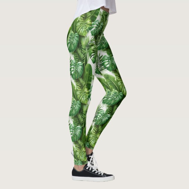 Leggings Patrón Botánico de Hojas Tropicales Verdes (Derecha)