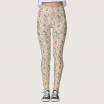 Leggings Patrón botánico de invierno crema<br><div class="desc">Navidades festivos y rústicos,  leggings temáticas con ilustracion a mano de la vegetación de las vacaciones.</div>